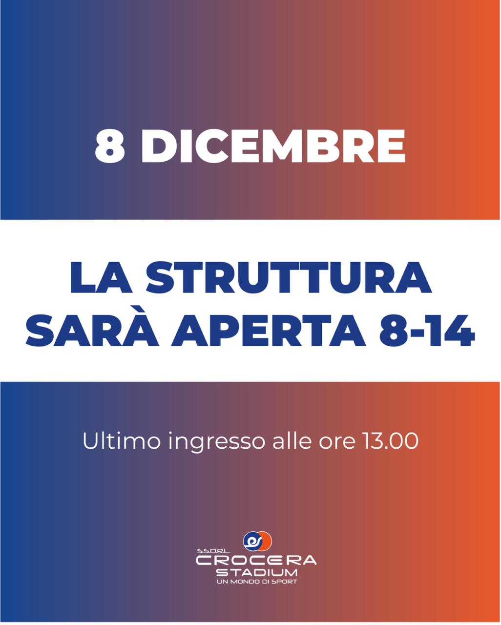 8 Dicembre: orario di apertura