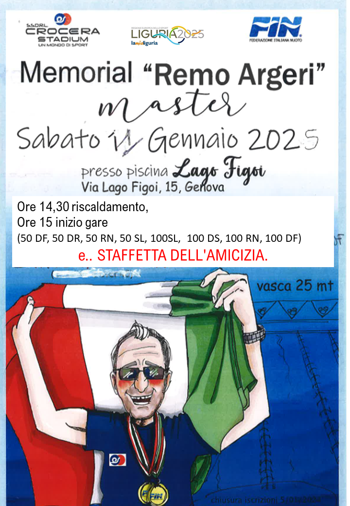 MASTER NUOTO – MEMORIAL REMO ARGERI – SABATO 11 GENNAIO